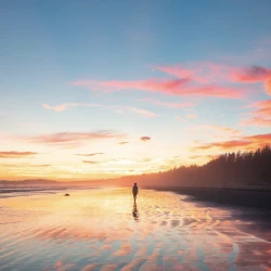Tofino beach magical sunset in Vancouver Island, BC, Canada