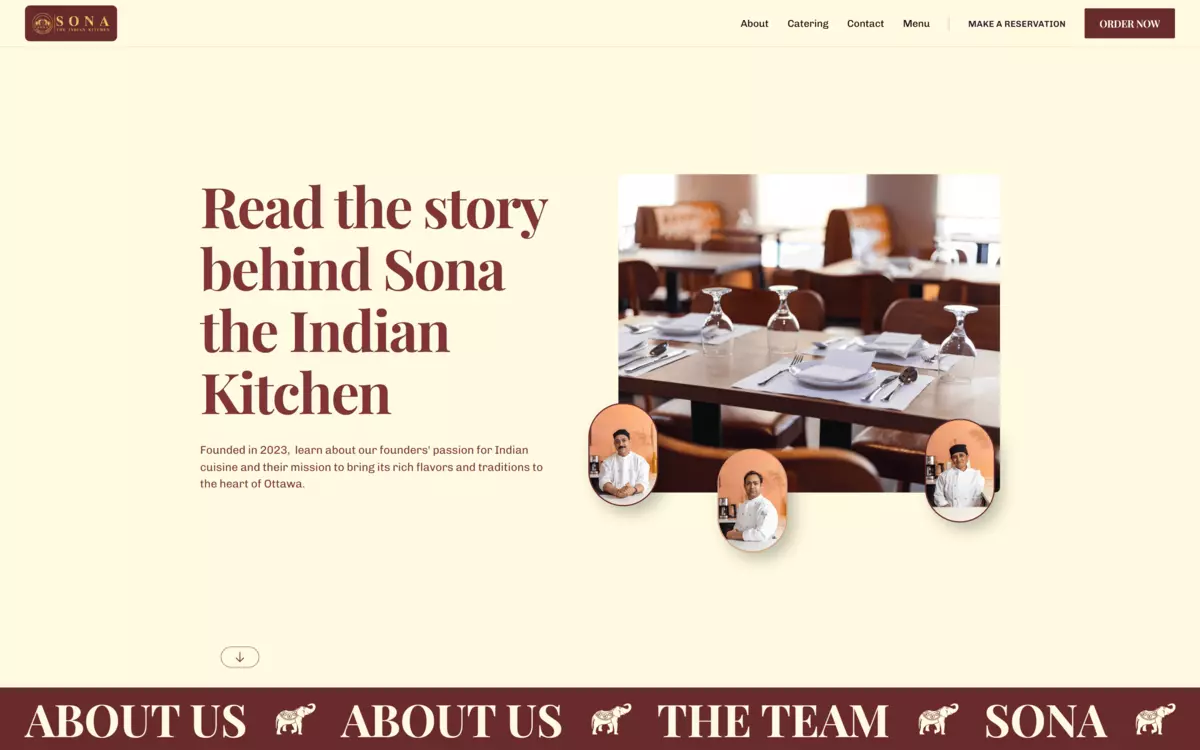 About us page of Sona the Indian Kitchen's website