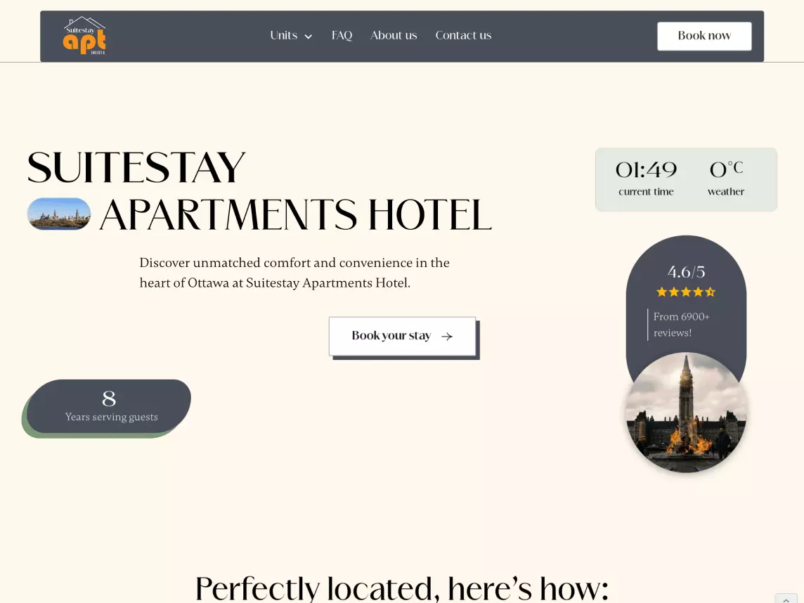 Homepage of Suitestay Apartments Hotel website