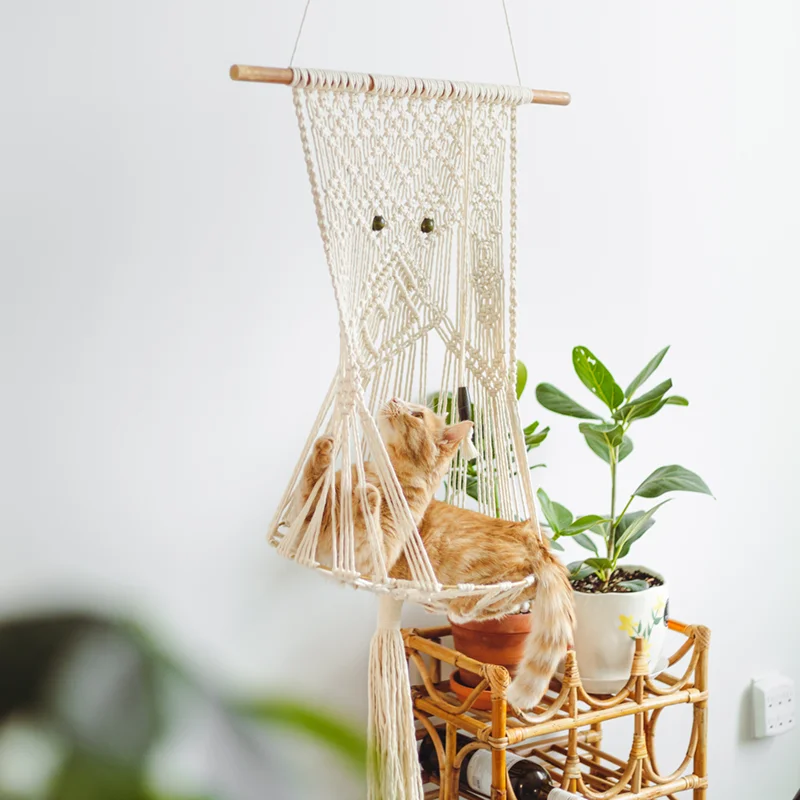 Cat on a hammock product photography for The Hand Knotted brand in Montana, United States